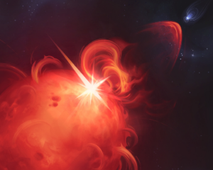 Vue d’artiste d’une éruption stellaire observée en radioastronomie